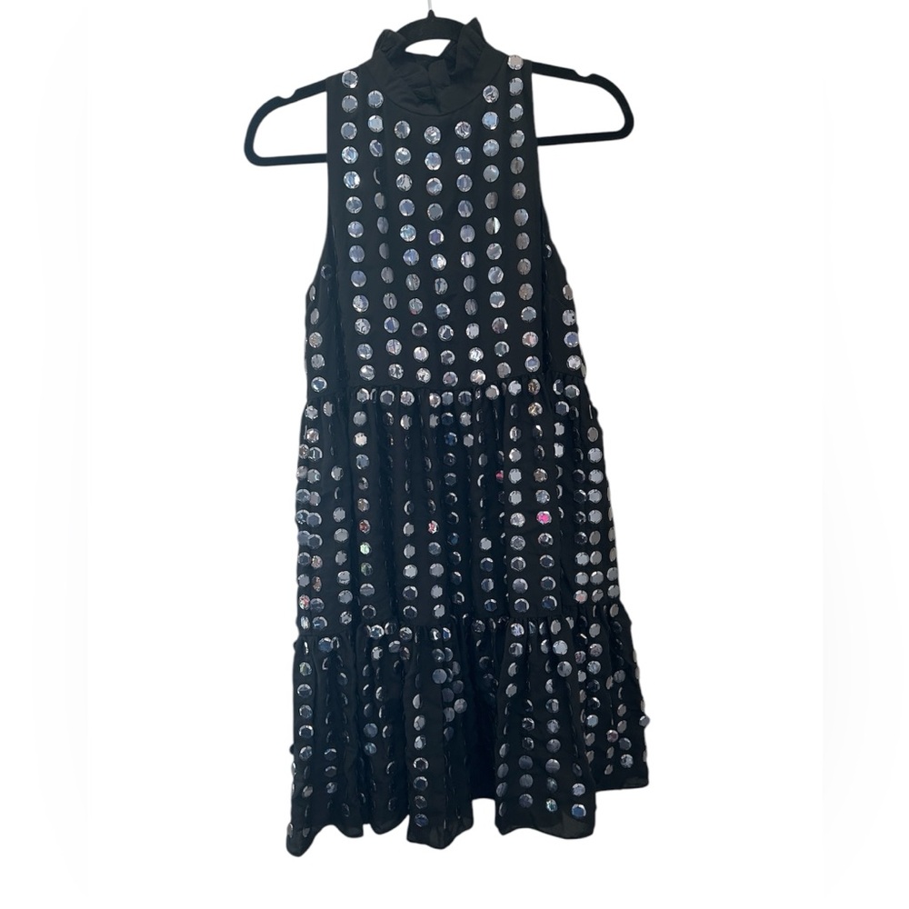Oliphant Short Ruffle Tier Disco Mirrored Sequins Dress